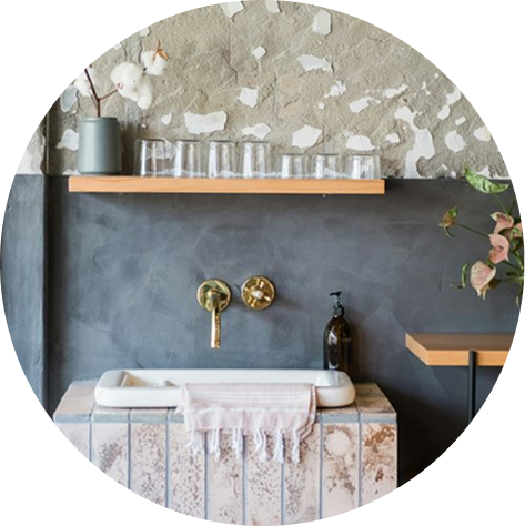 Beautiful floating vanity in a remodeled bathroom.