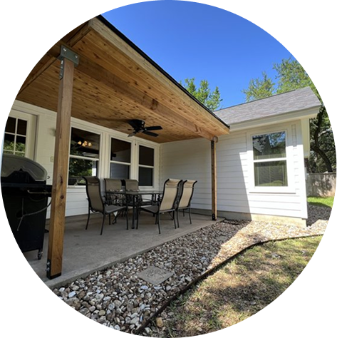 Well designed cedar patio cover in Cedar Park, Texas.