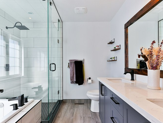 A newly remodeled bathroom with a high level of craftsmanship.
